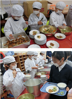 写真：学校給食配膳の様子